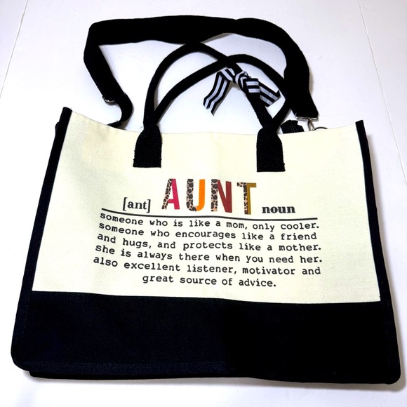 Handbags - Women’s Black and White Tote Bag with Aunt Definition